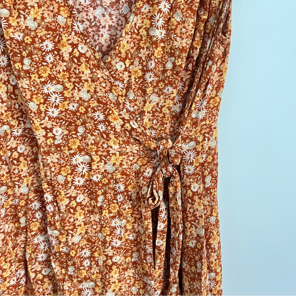 Universal Threads Sleeveless Floral Wrap Dress Orange Multicolor Size Large - Picture 4 of 8